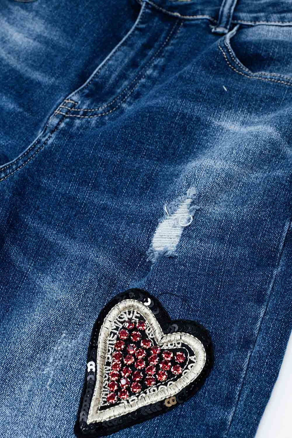 Wide leg jeans embellished with some patches - Denim
