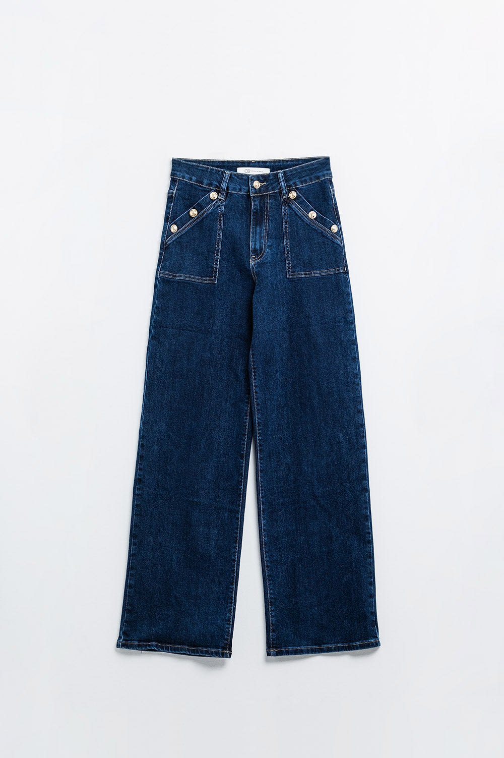 Wide leg jeans with 3 button detail - Denim