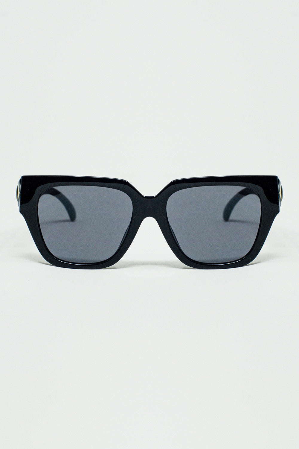 geometric thick black sunglasses with black lens