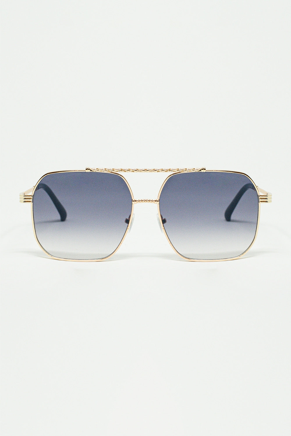 gold square frame sunglasses in ombre blue