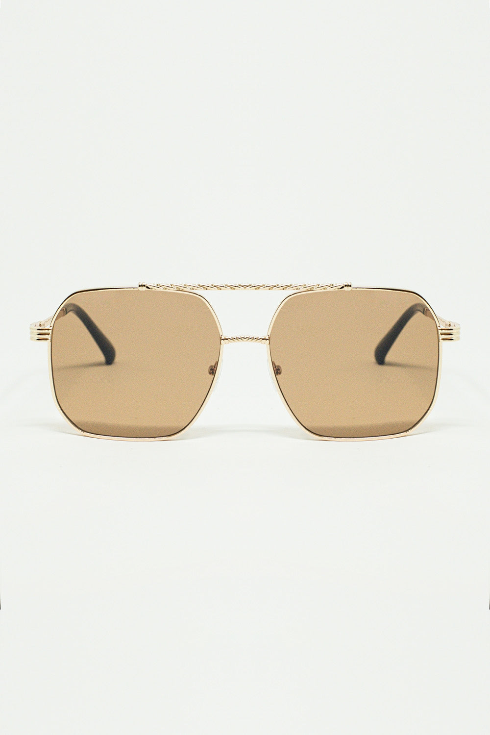 gold square frame sunglasses with brown lenses