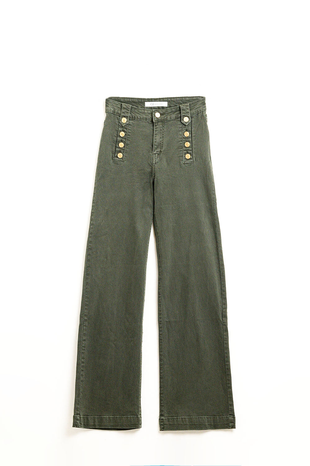 Straight Jeans With Gold Buttons At the Side in khaki - trousers