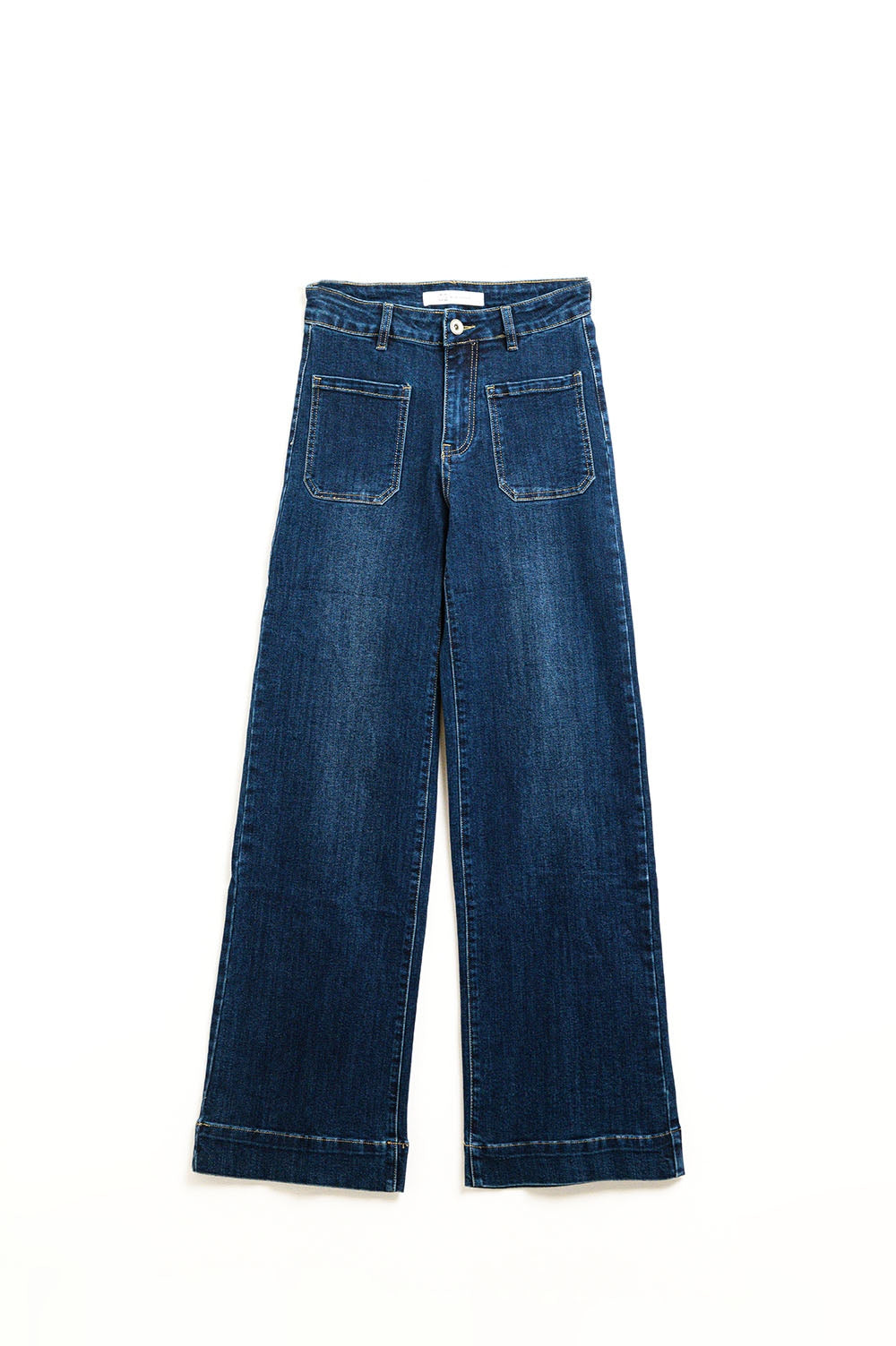 Dark wash jeans with wide leg and pockets - Denim