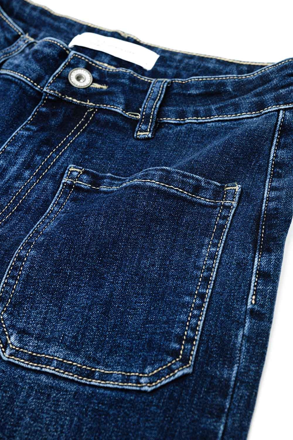 Dark wash jeans with wide leg and pockets - Denim