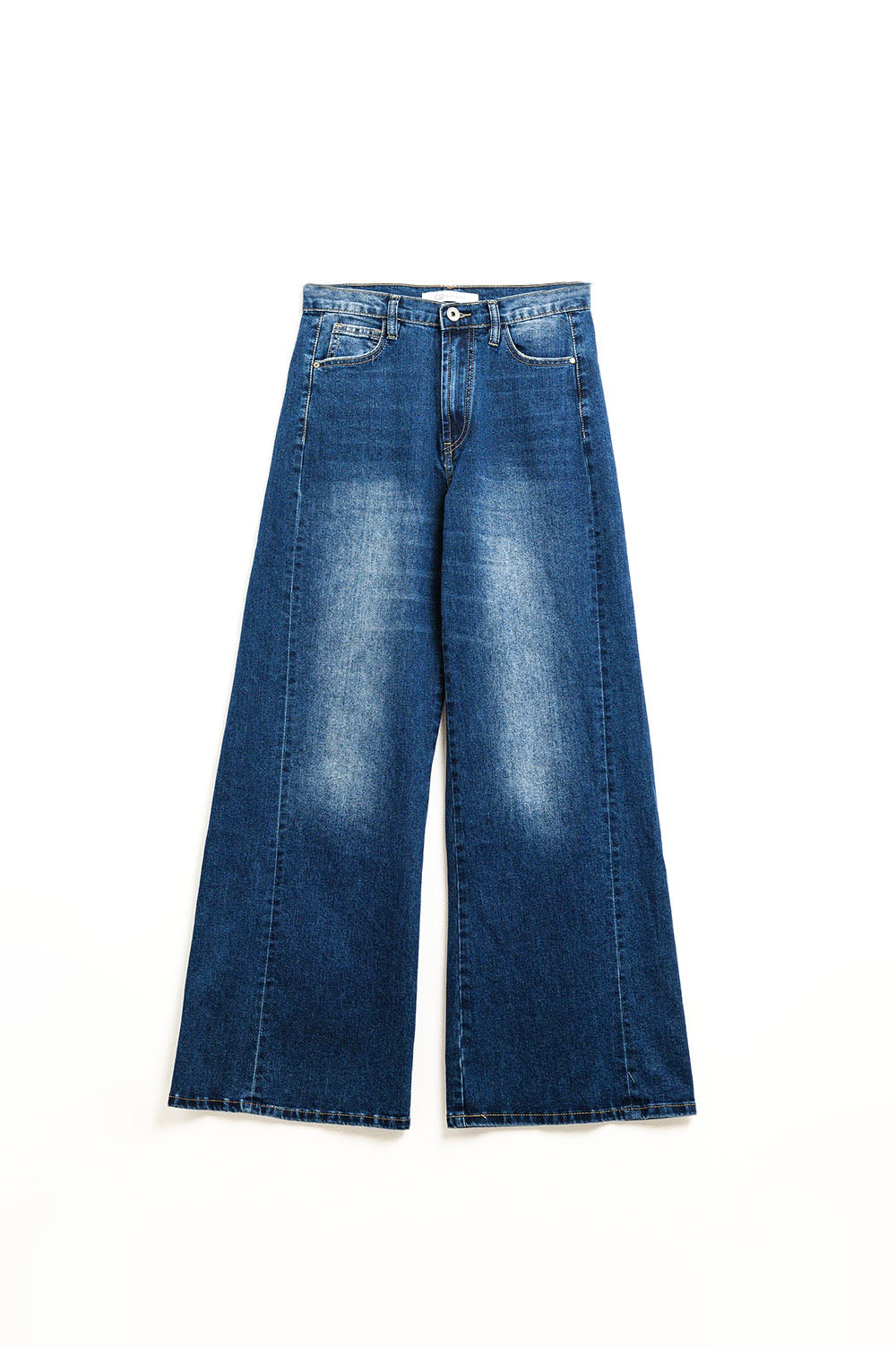 Extra wide leg washed denim with side seam - Denim