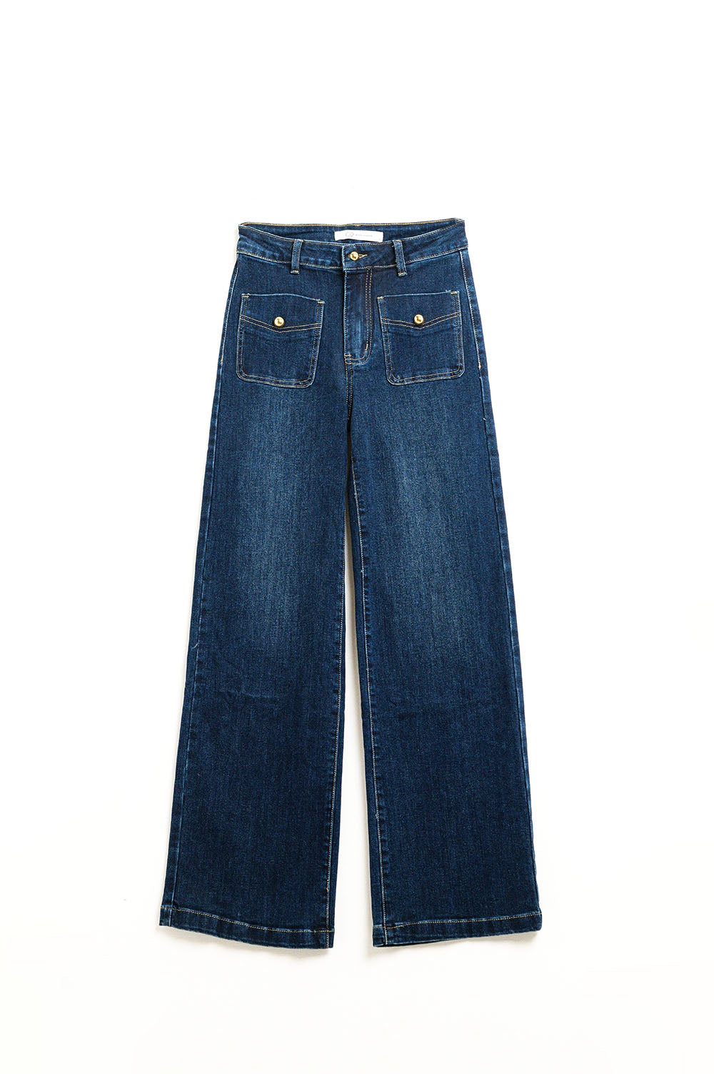 Straight Leg Jeans With Front Pockets and Button - Denim