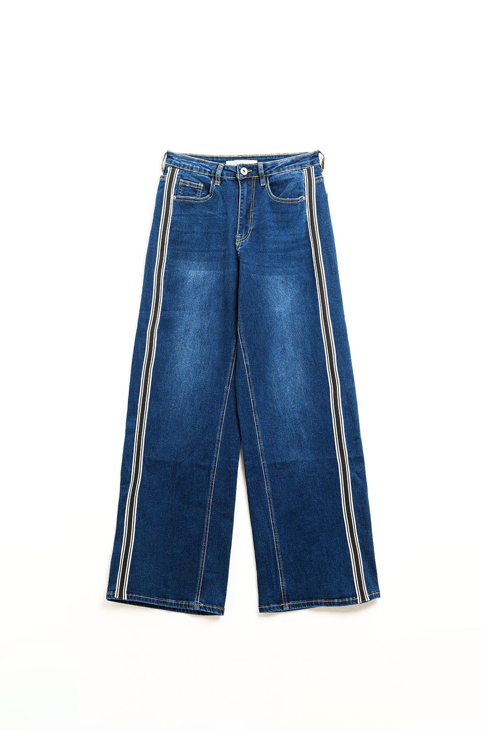 super Wide Leg Jeans with stripe on side - Denim