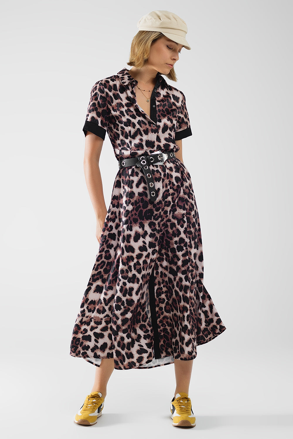 Leopard print buttoned maxi dress with satin detail - dress