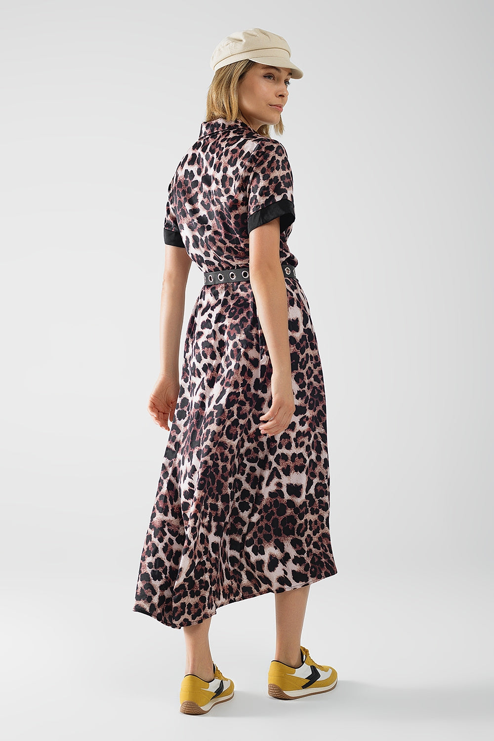 Leopard print buttoned maxi dress with satin detail - dress