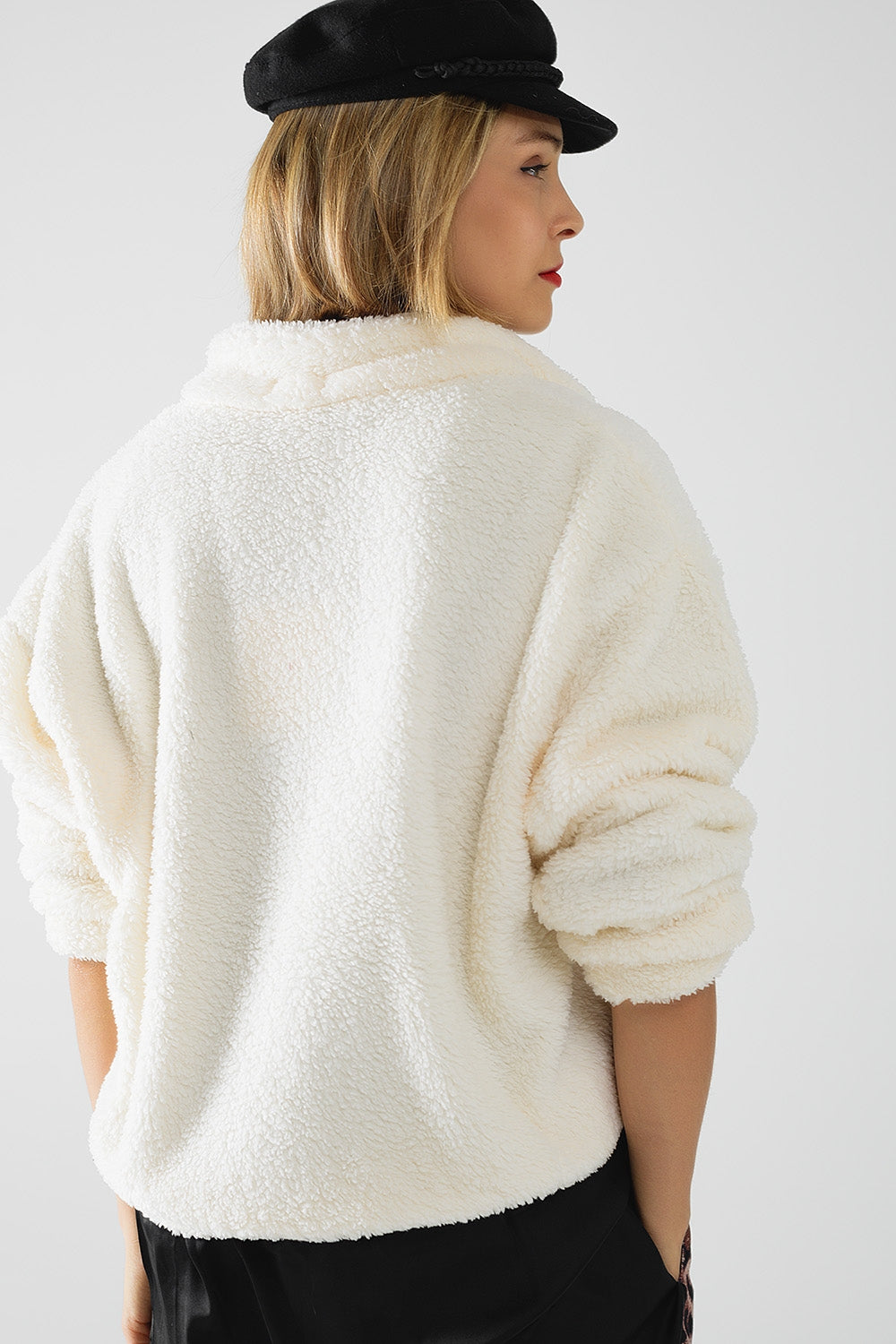 ecru fluffy v-neck sweater - jumper