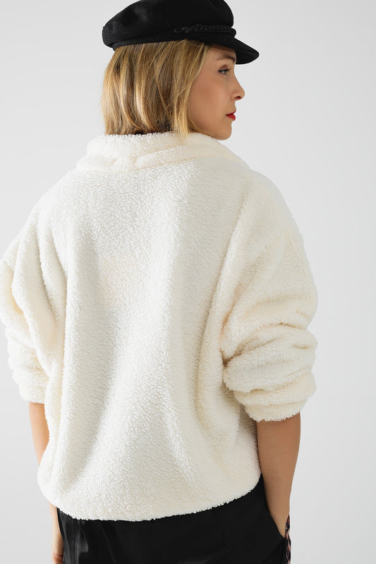 ecru fluffy v-neck sweater - jumper