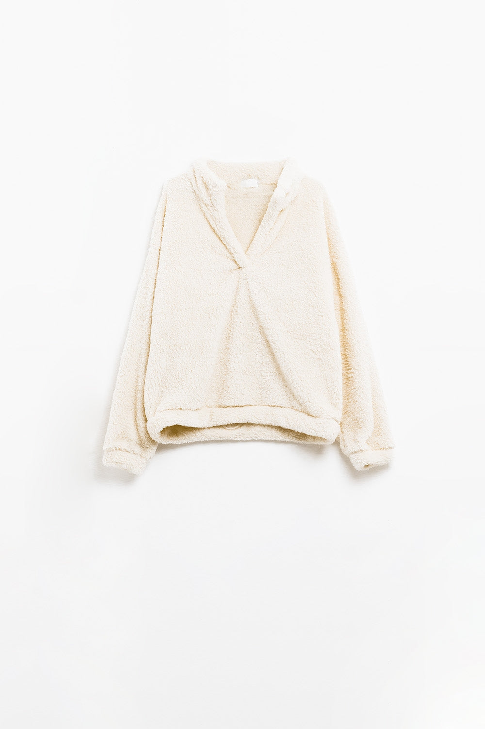 ecru fluffy v-neck sweater - jumper