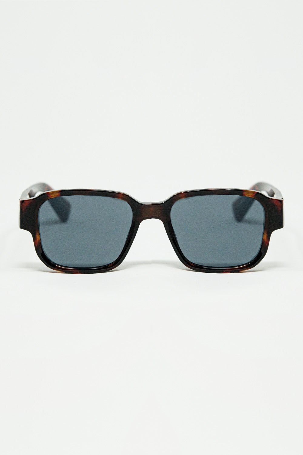 Brown Chunky Square Sunglasses In Crystal Grey