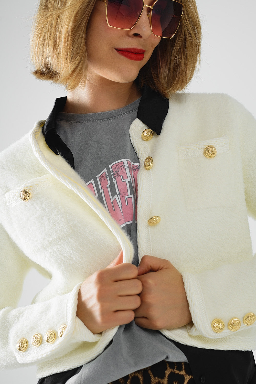 Extra soft fluffy high-quality cardigan in cream