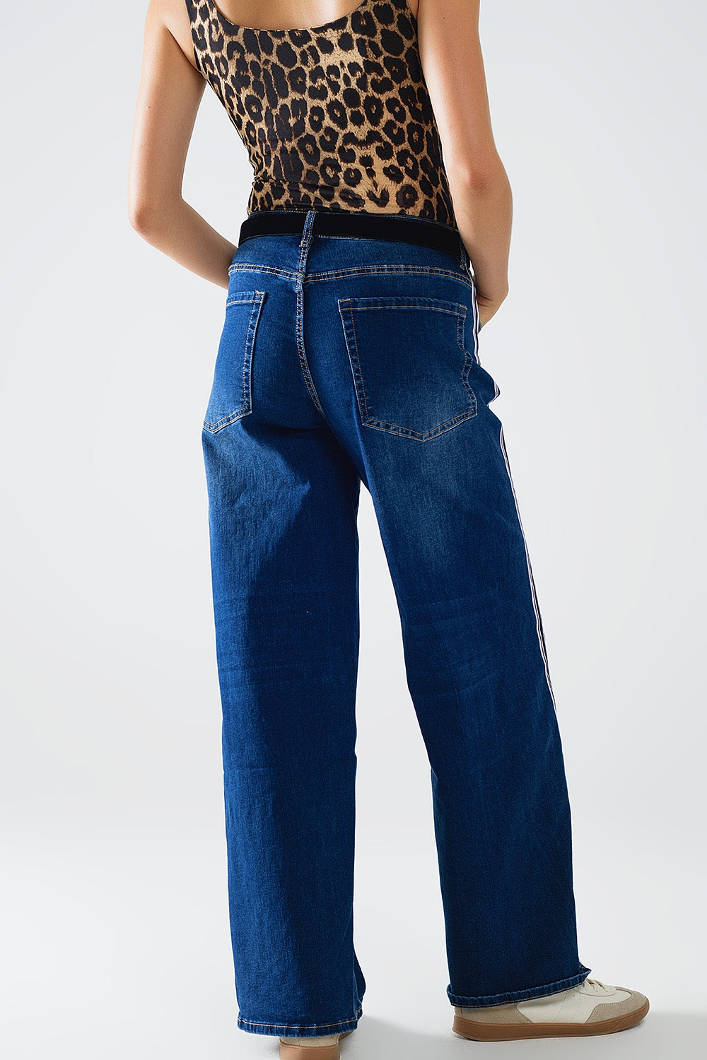 super Wide Leg Jeans with stripe on side - Denim
