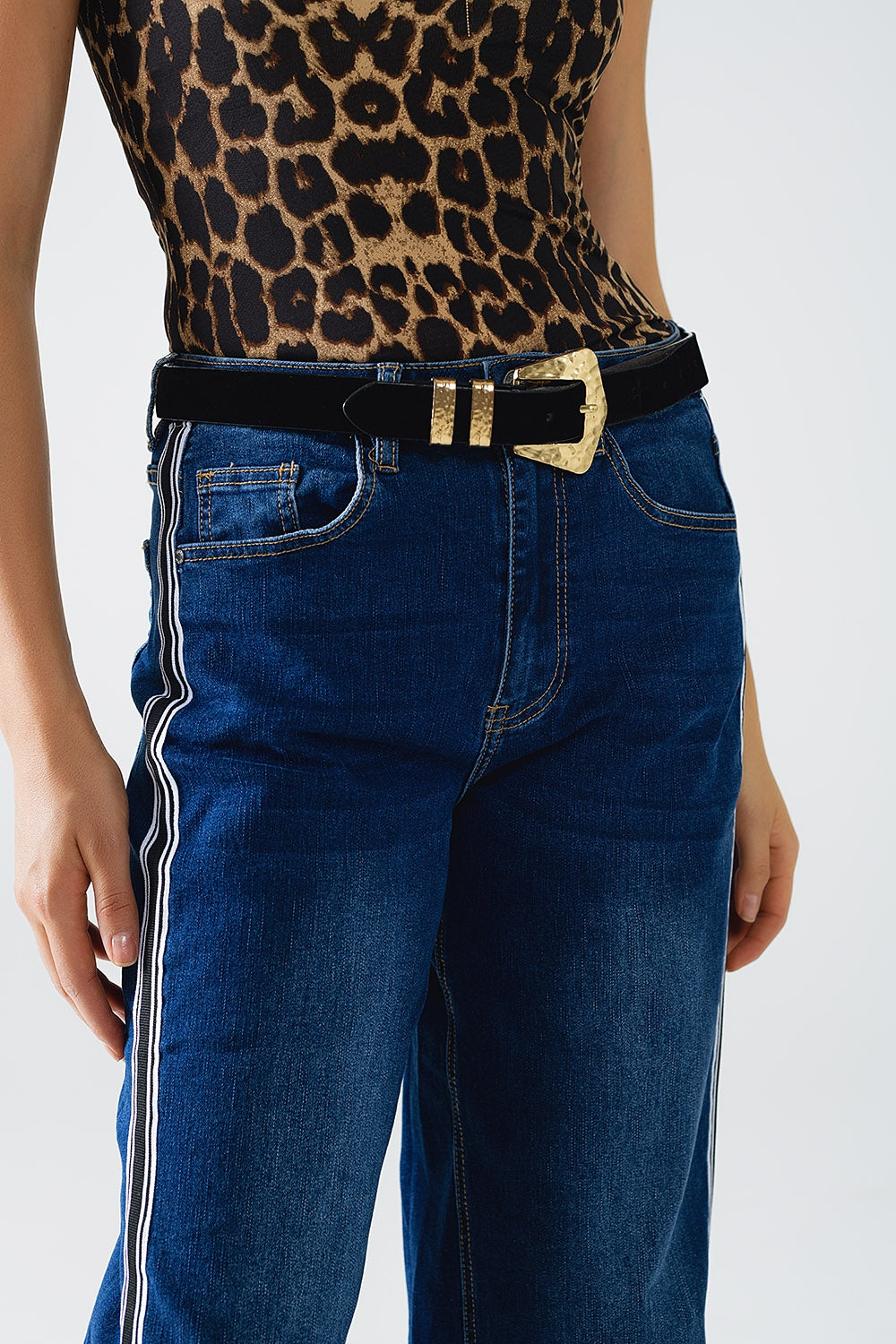 super Wide Leg Jeans with stripe on side - Denim