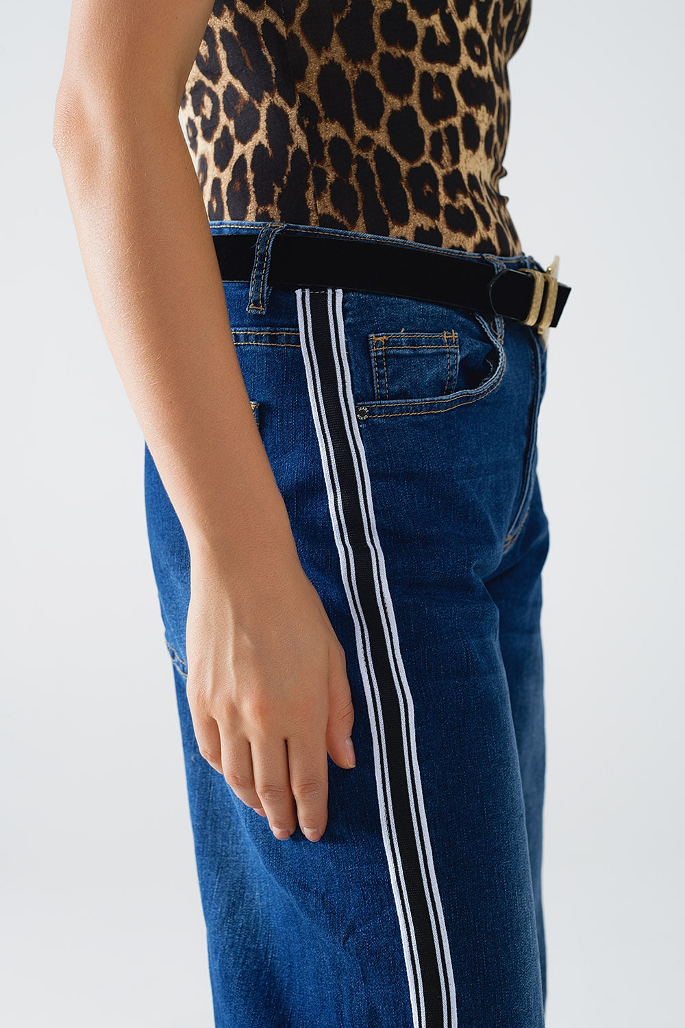 super Wide Leg Jeans with stripe on side - Denim