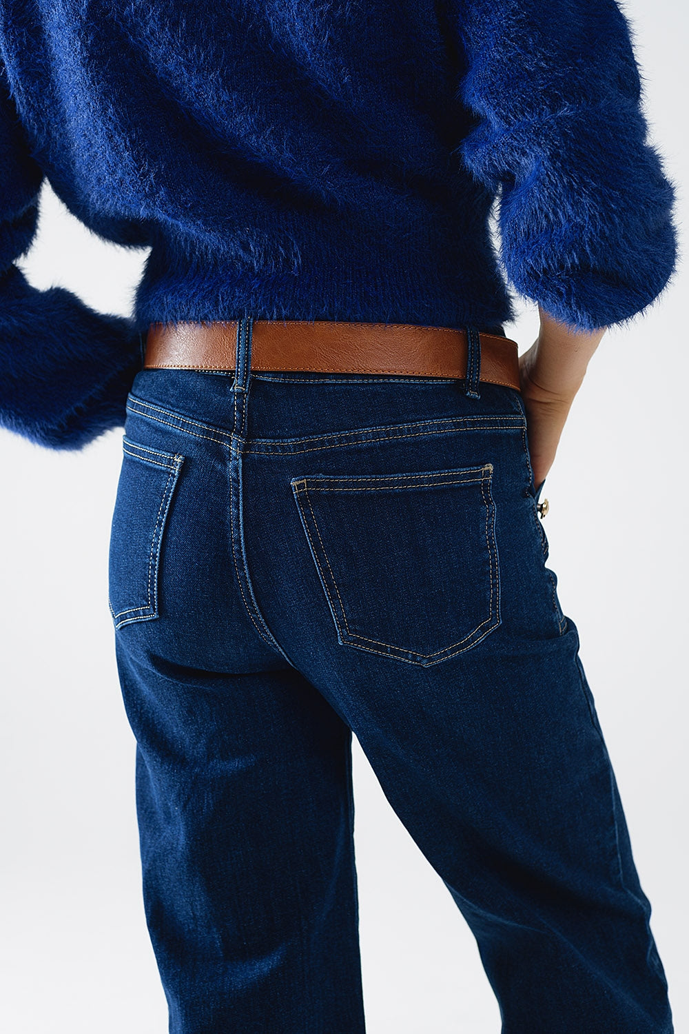 Wide leg jeans with 3 button detail - Denim
