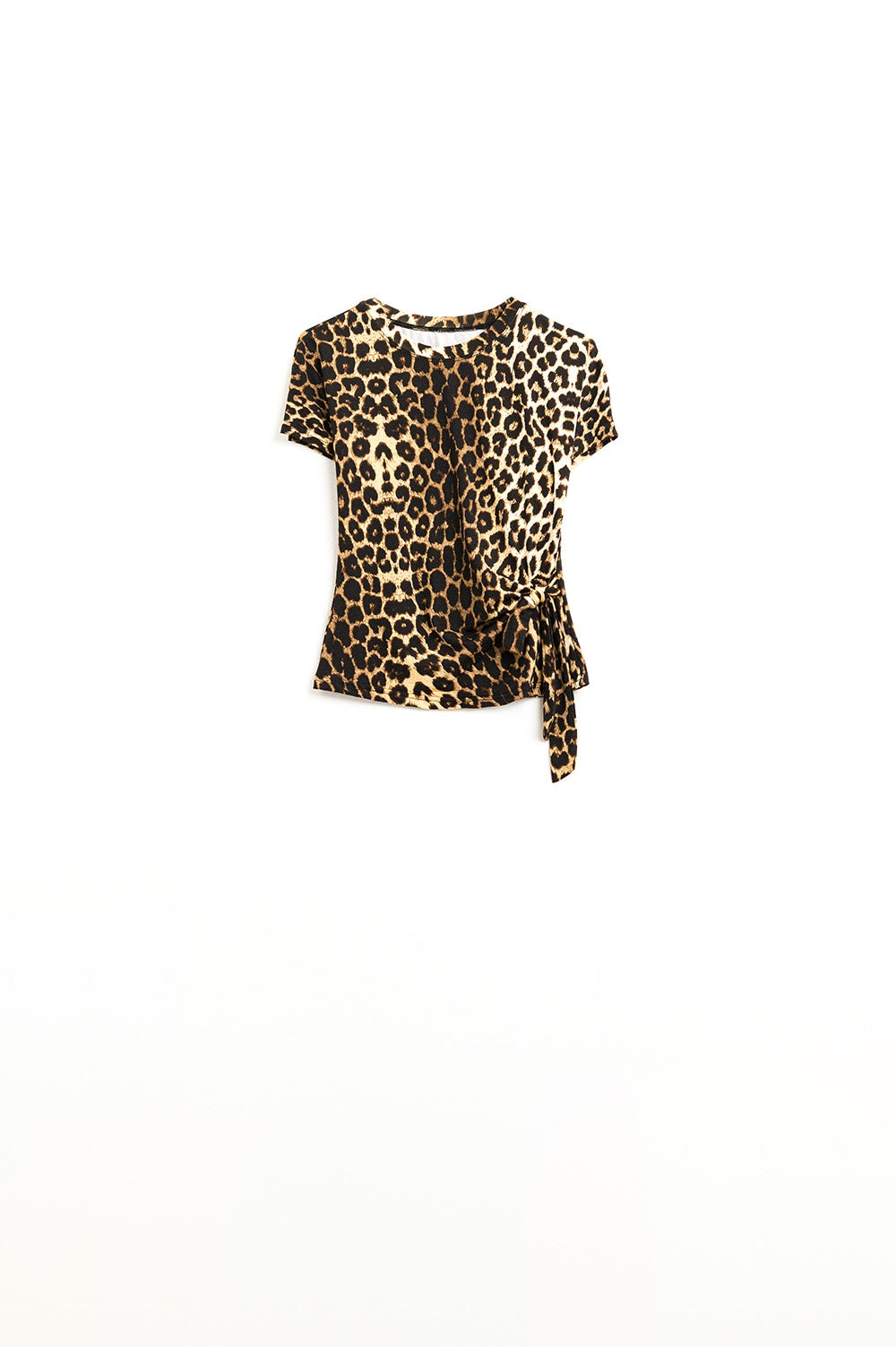 Leopard print Spandex t-shirt with bow detail - top