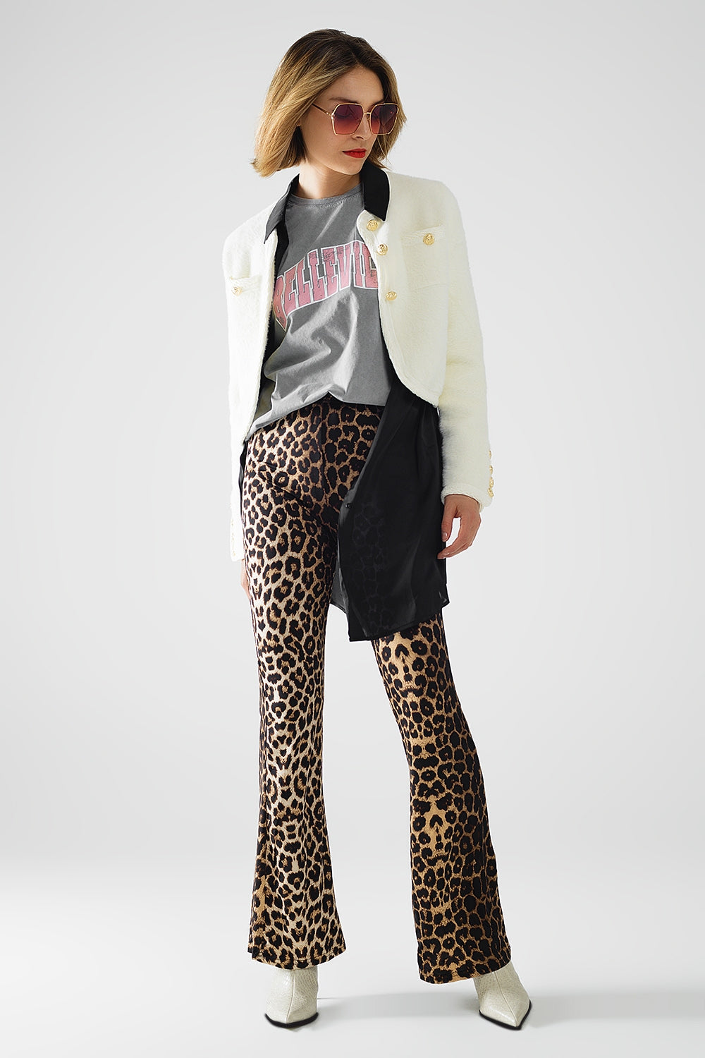 Flared Spandex leggings in a leopard print - trousers