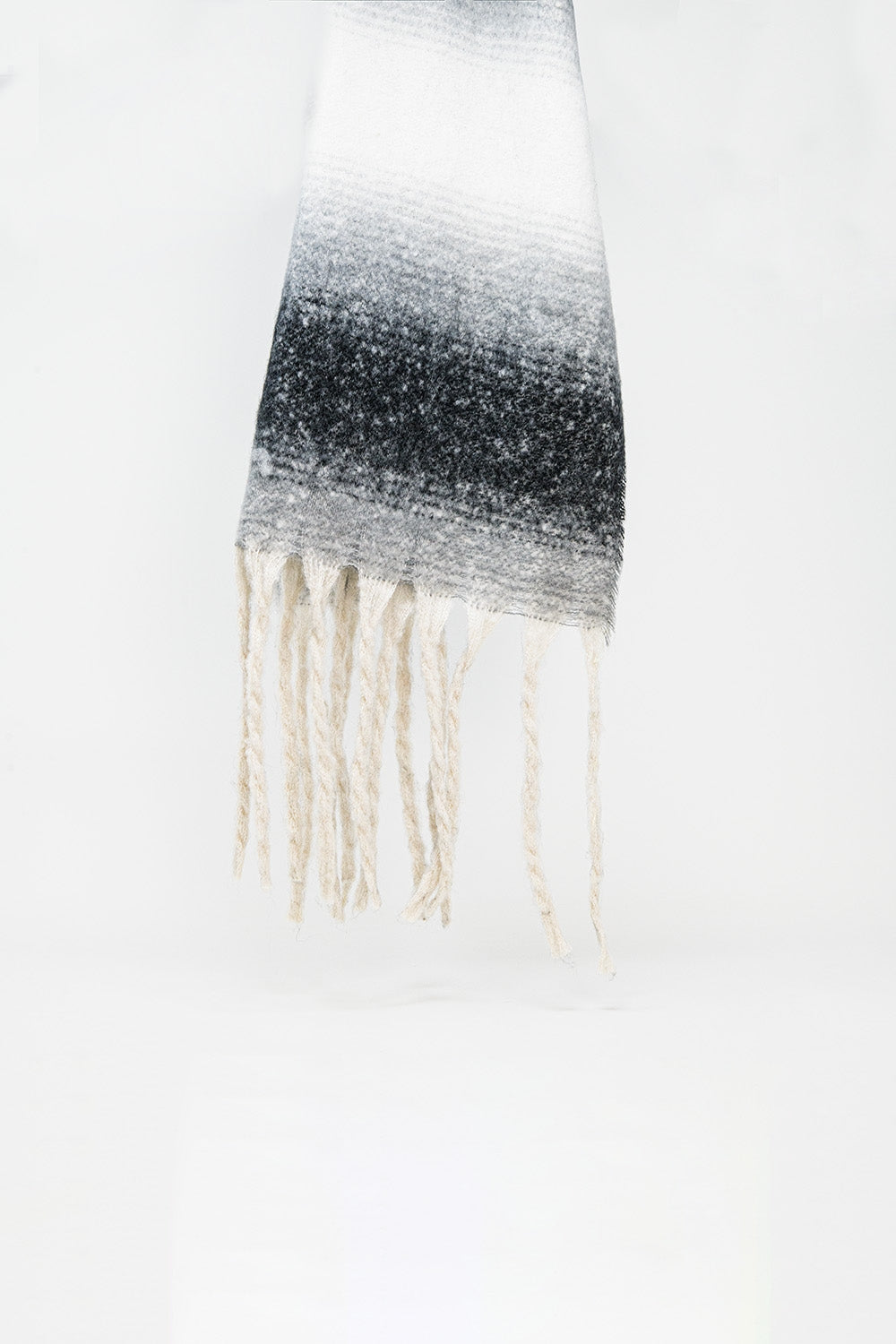 Supersoft long woven scarf with fringe in black
