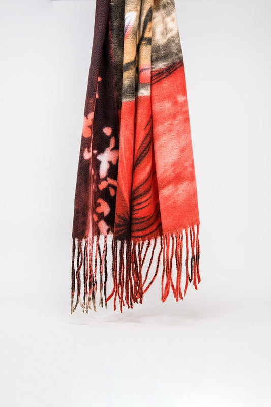 red flower print scarf - Scarves