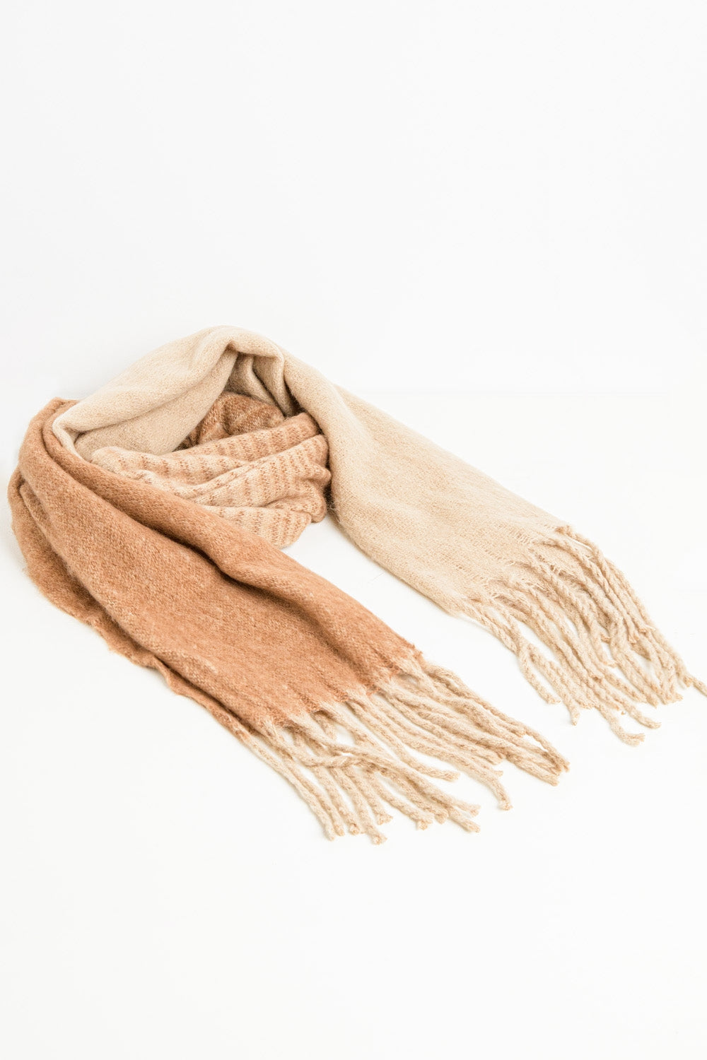 Fringed striped scarf in beige - Scarves