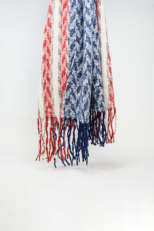 Houndstooth style americana Scarf in White Red and Blue - Scarves