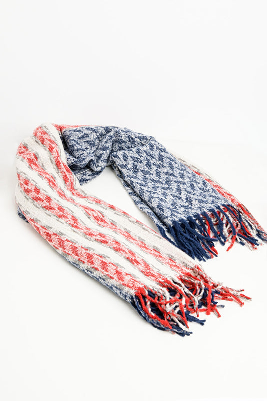Houndstooth style americana Scarf in White Red and Blue - Scarves