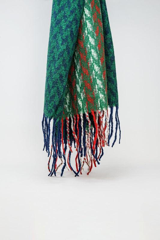 Houndstooth design Scarf in green and red - Scarves