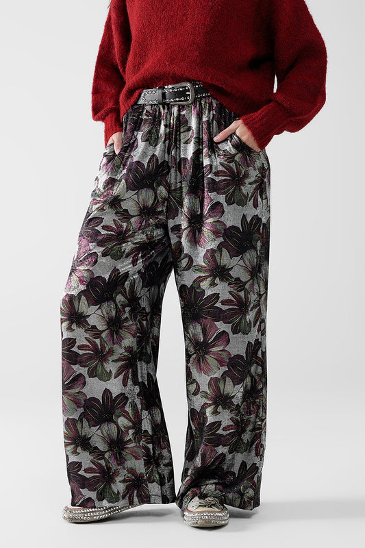 wide-leg pants in floral print - trousers