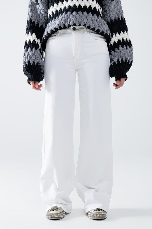 white wide leg high rise Pants - Coloured Jeans