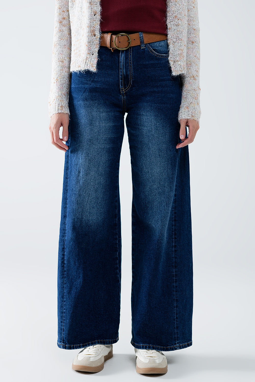 Extra wide leg washed denim with side seam - Denim