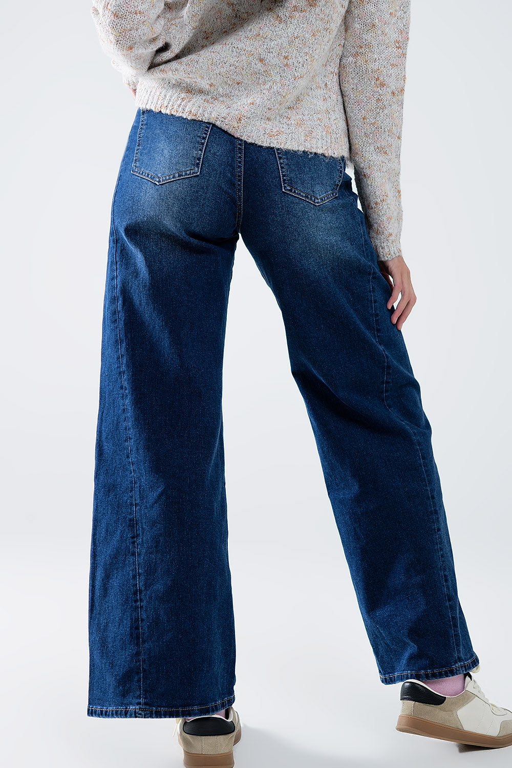 Extra wide leg washed denim with side seam - Denim