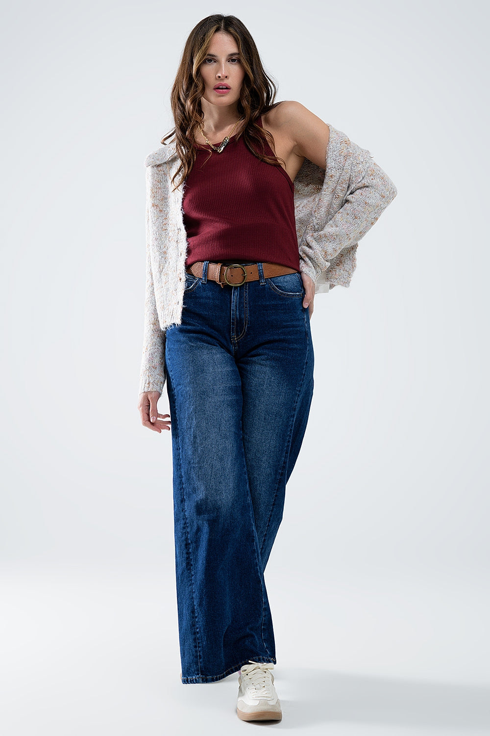 Extra wide leg washed denim with side seam - Denim