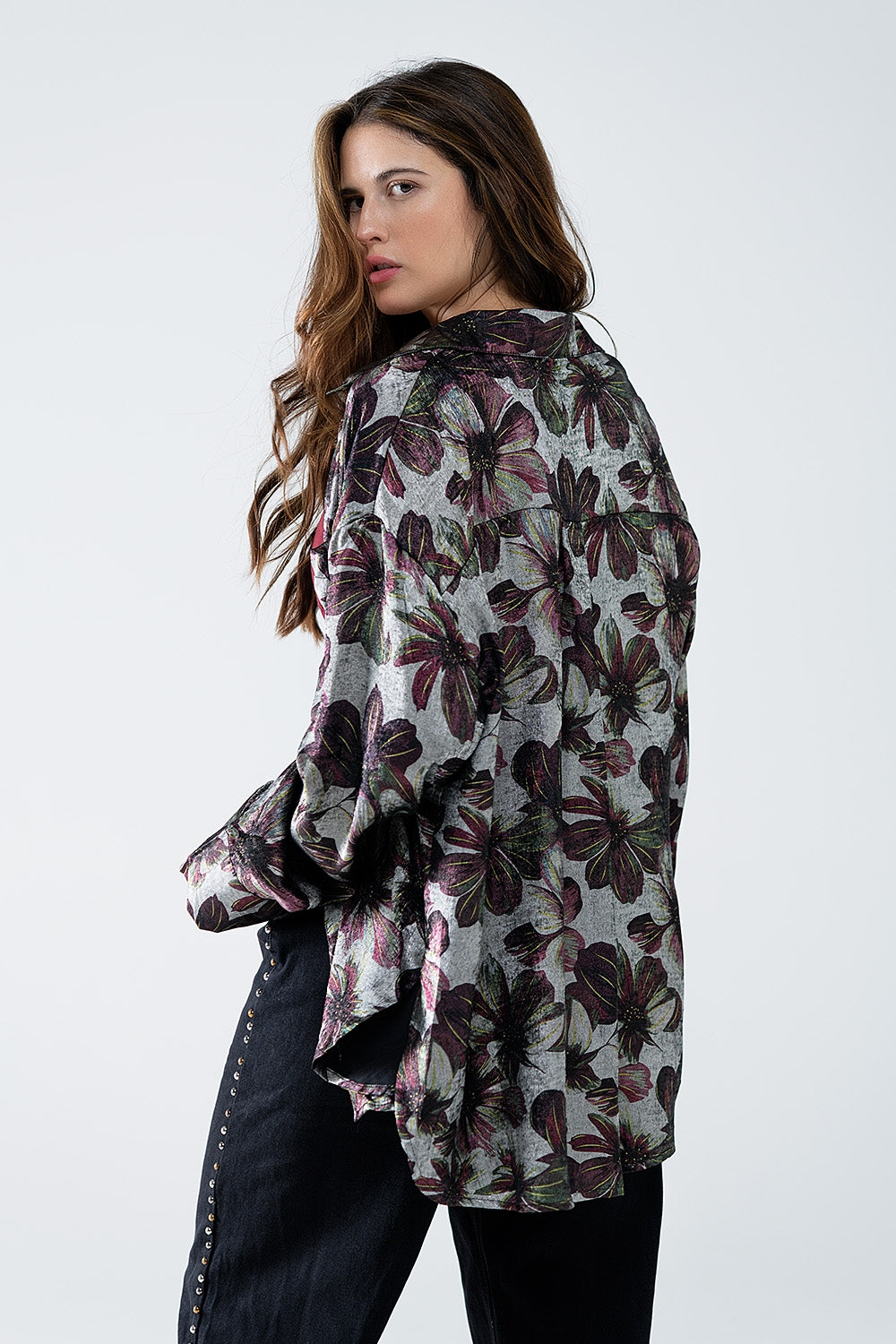 Metallic effect flower print shirt - Shirts