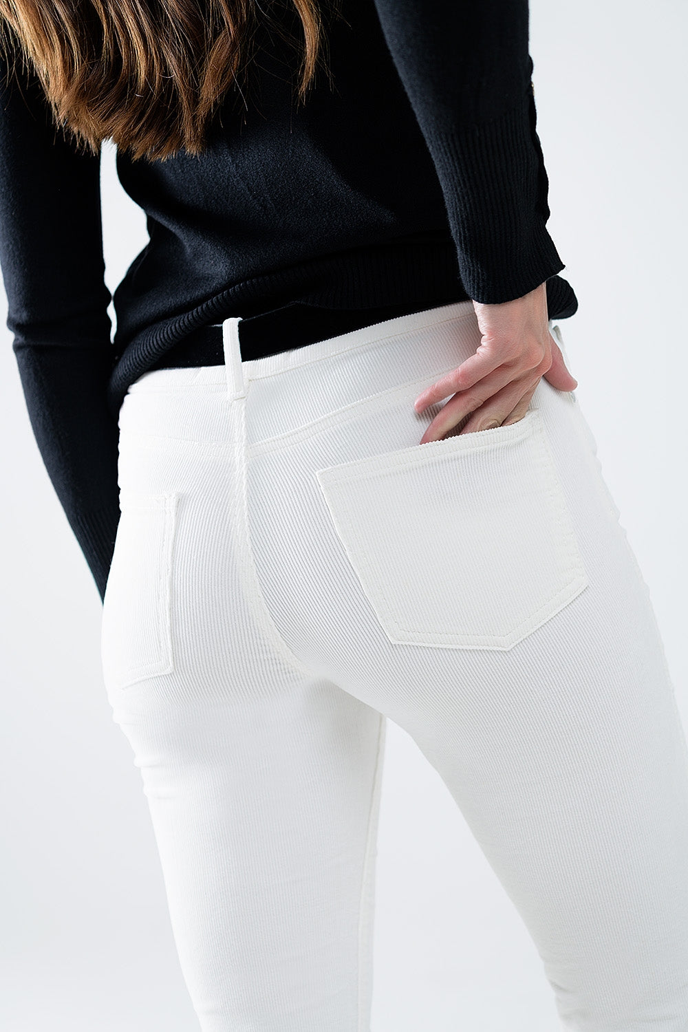 Cream Corduroy flare pants with leopard print at the bottom - trousers
