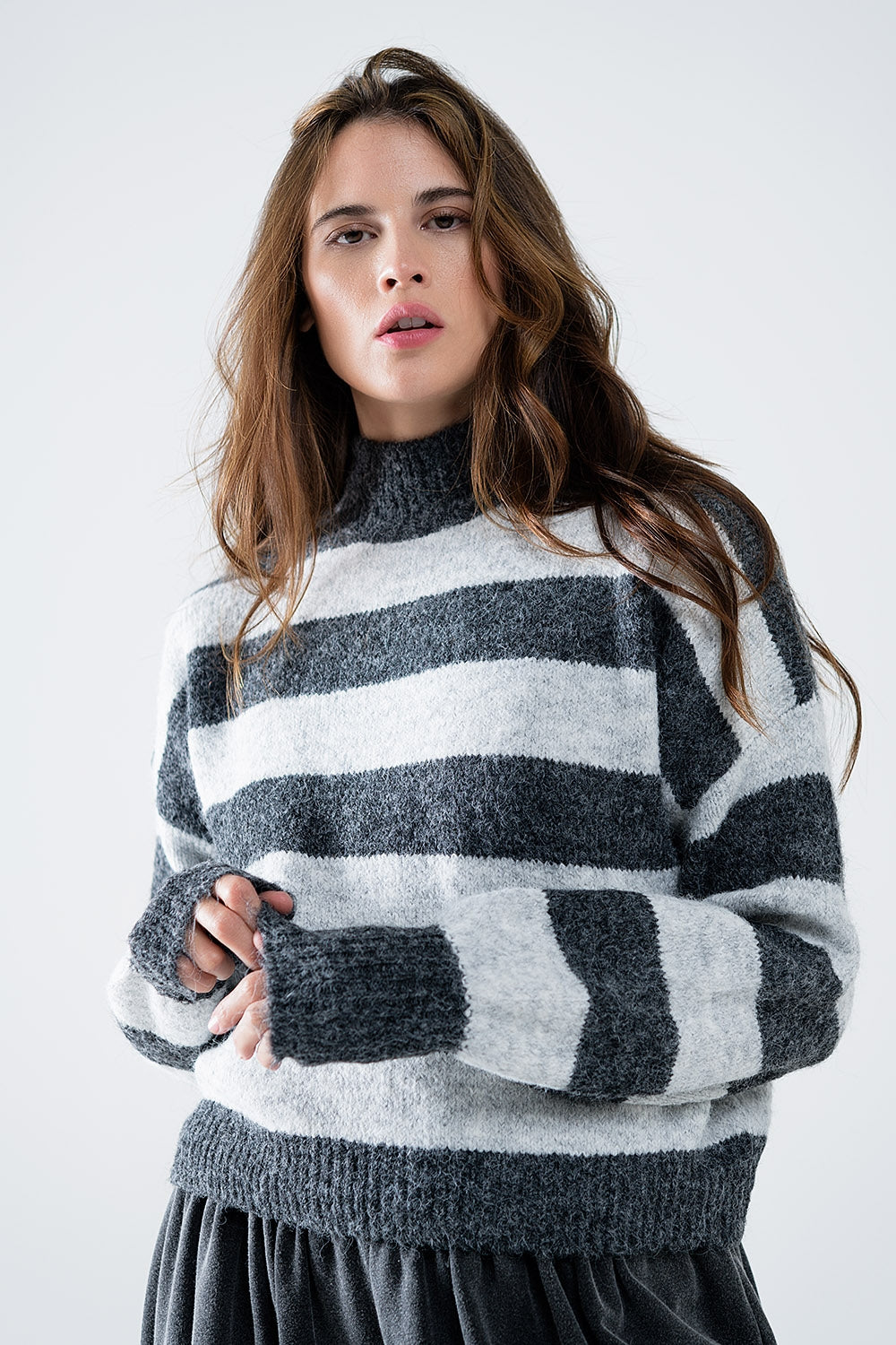 turtleneck gray striped sweater - jumper