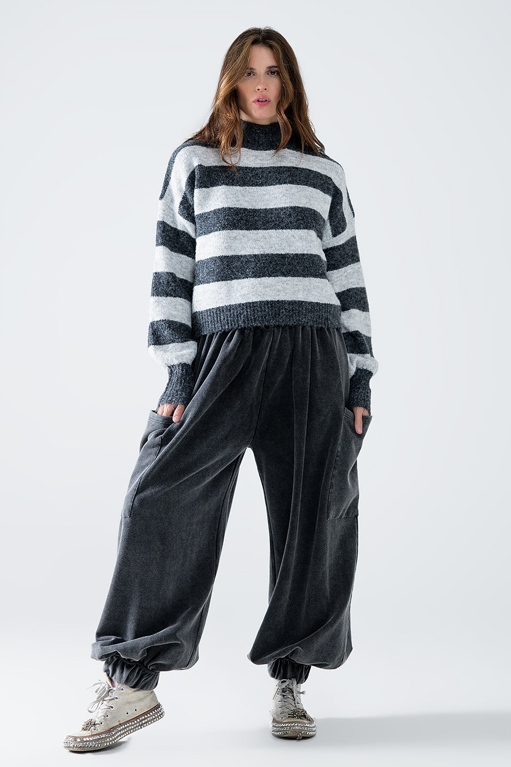 turtleneck gray striped sweater - jumper