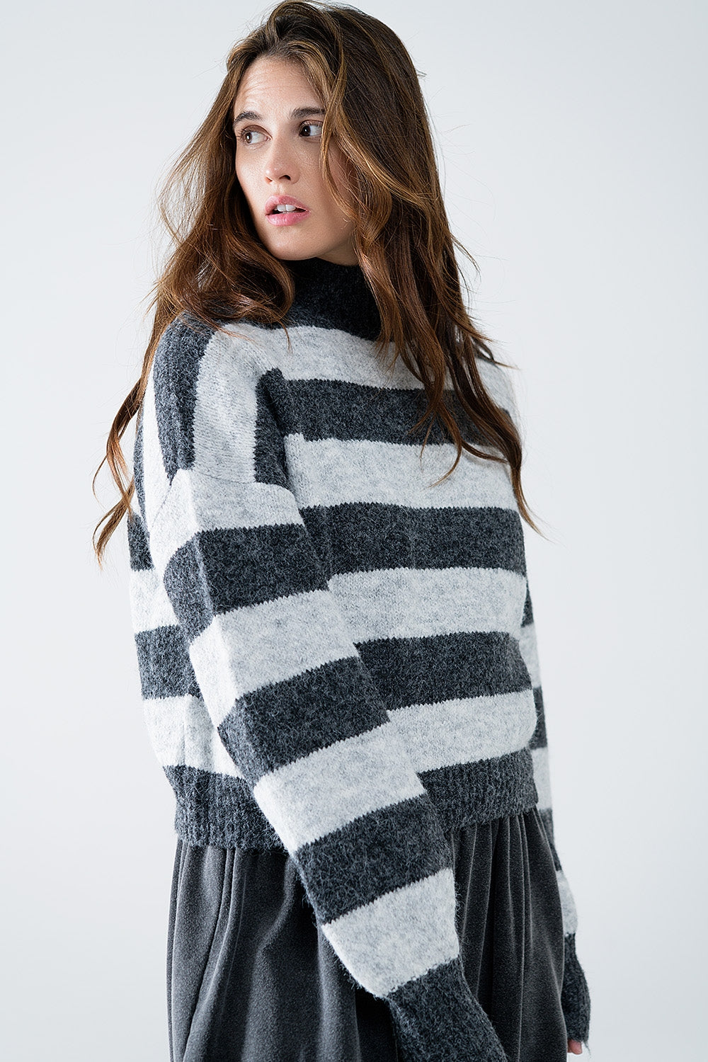turtleneck gray striped sweater - jumper