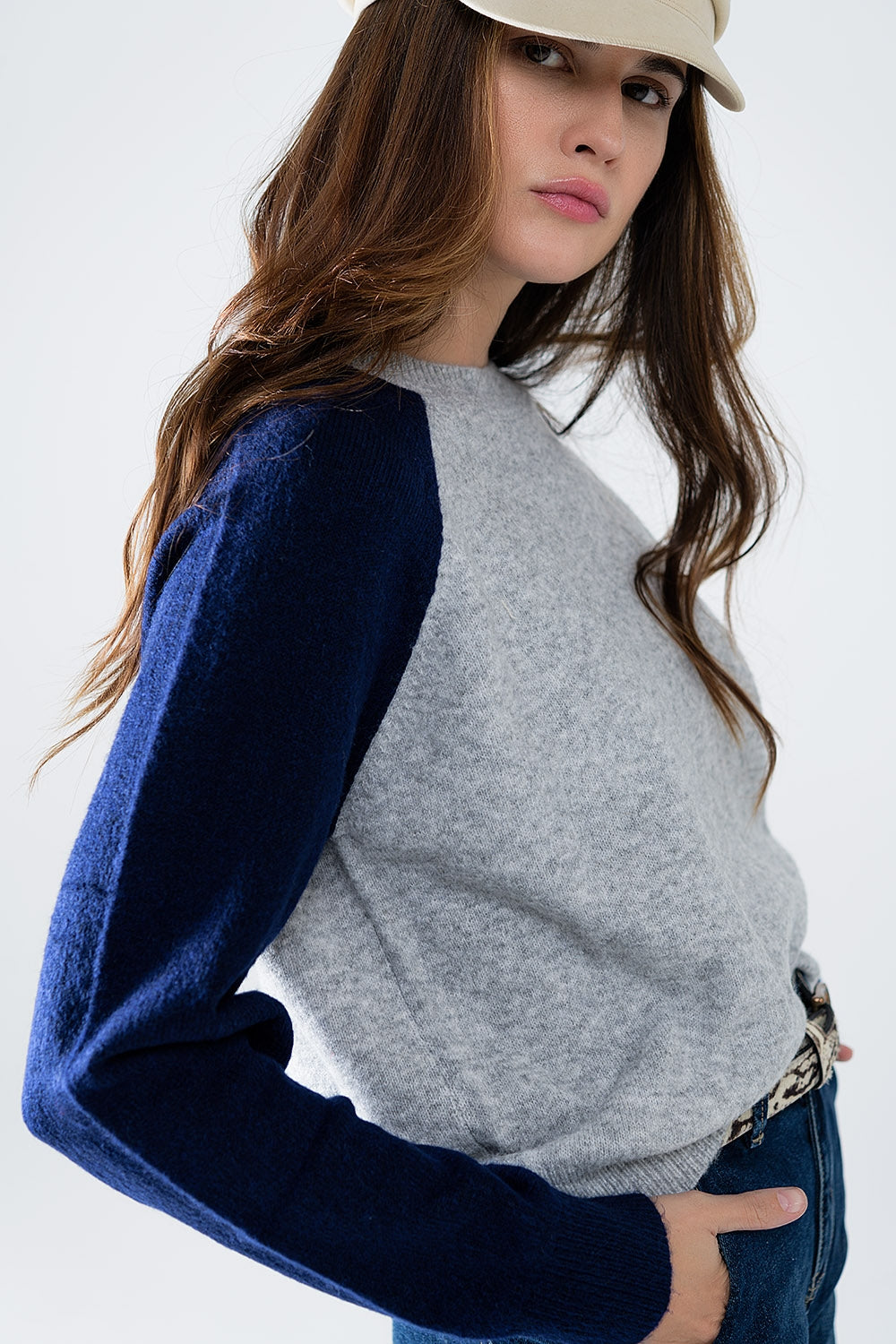 Bi-Color Raglan Sleeve jersey in Navy and Grey