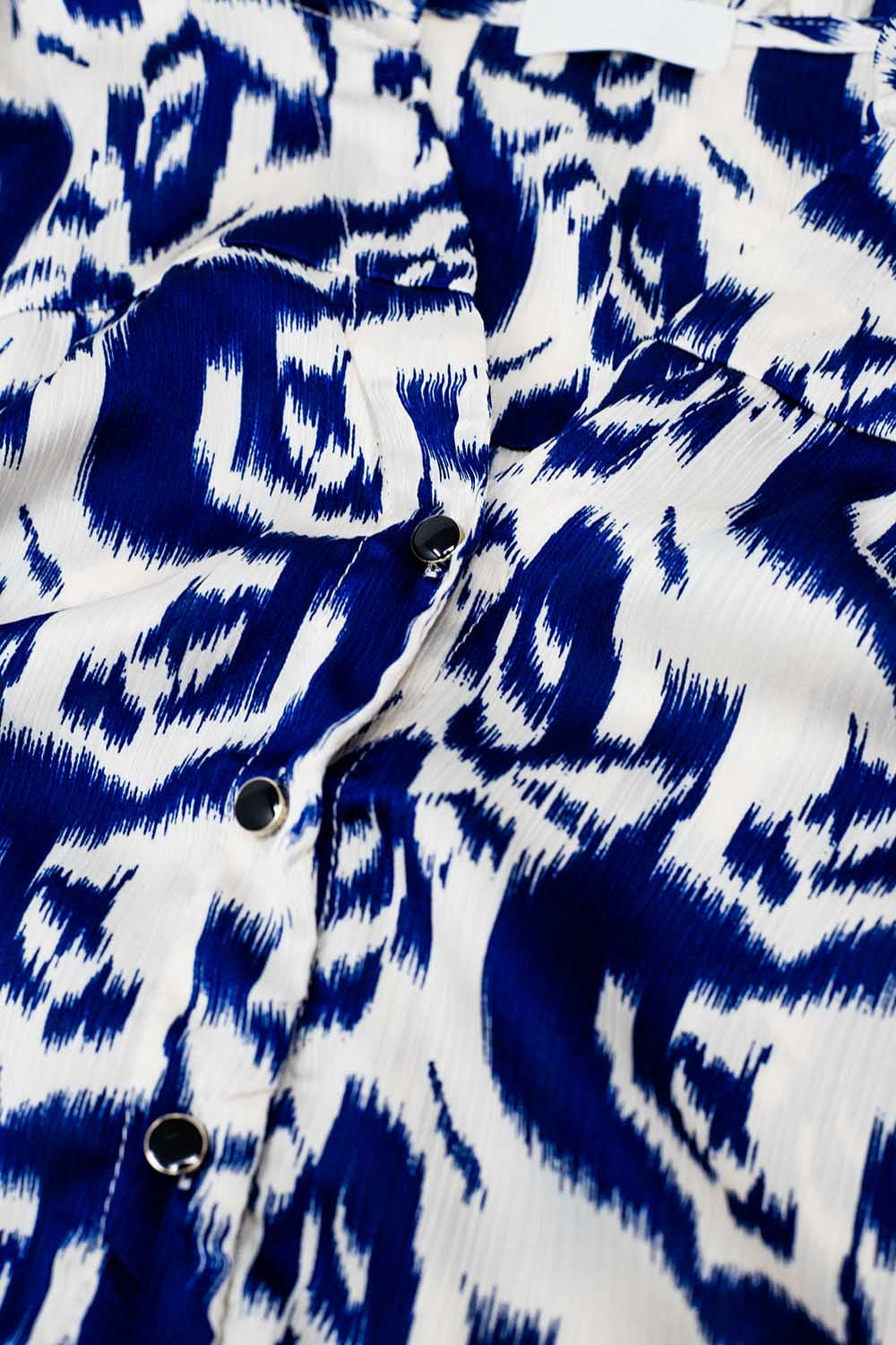 Balloon Sleeve Abstract Print Blouse in Navy and White - Shirts