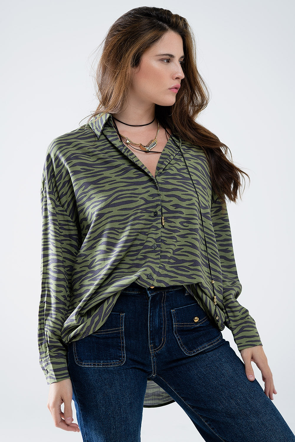 Chemise imprimée zèbre verte