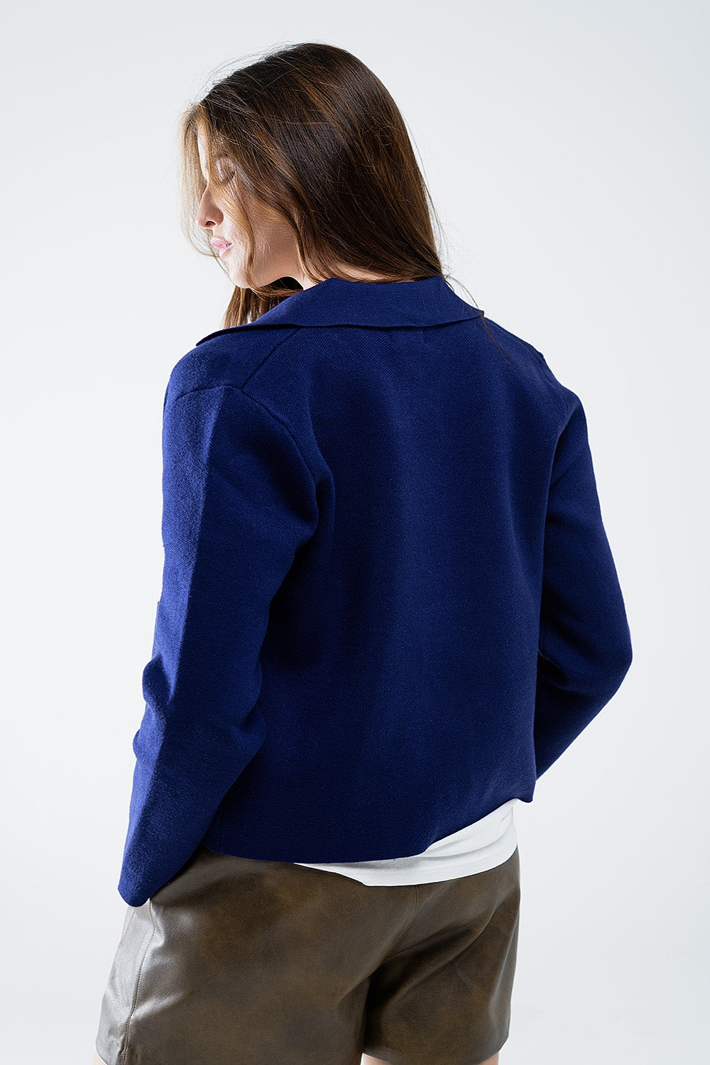 Soft knit cardigan in ink blue with front pockets - cardigan