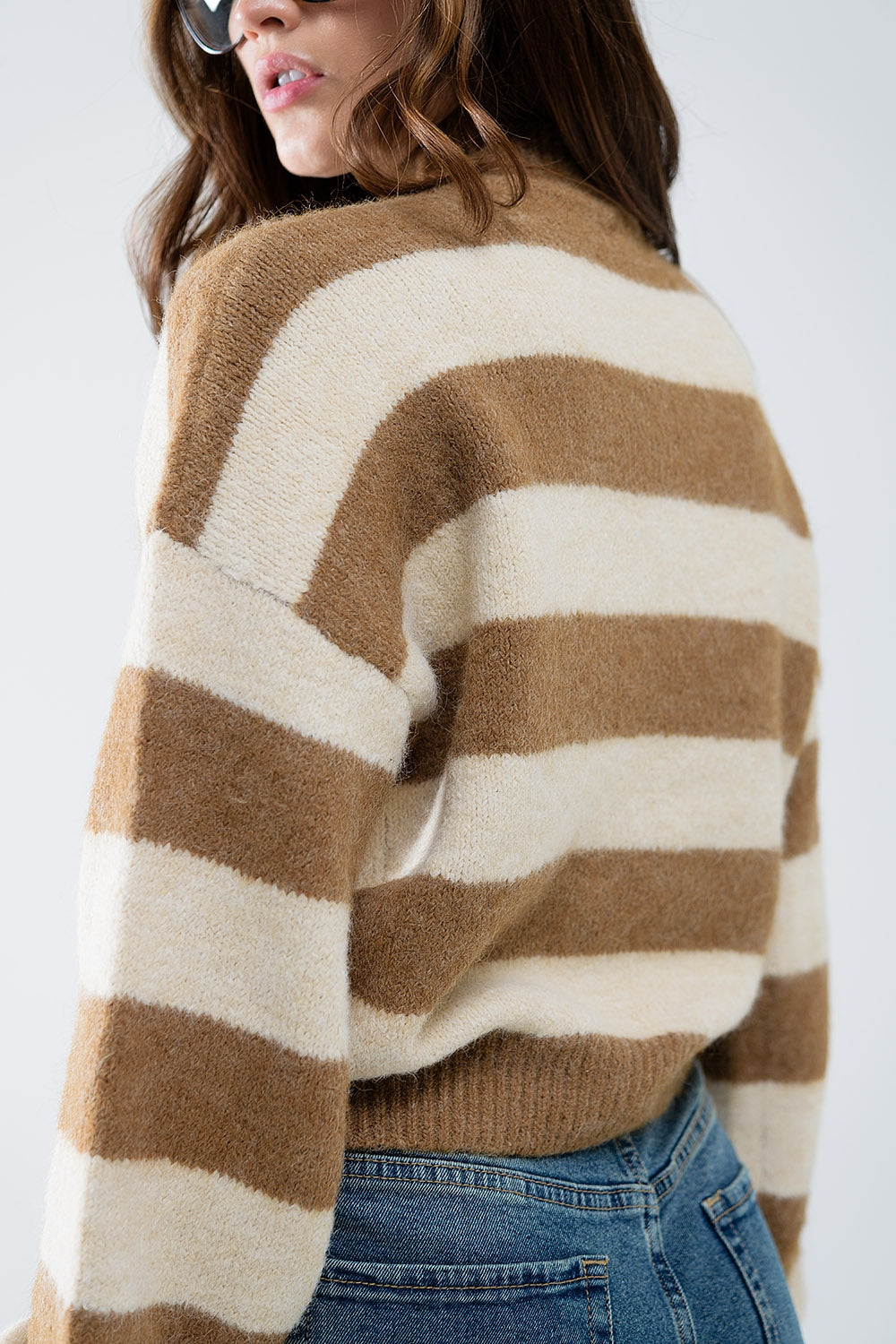 Beige striped turtleneck sweater - jumper