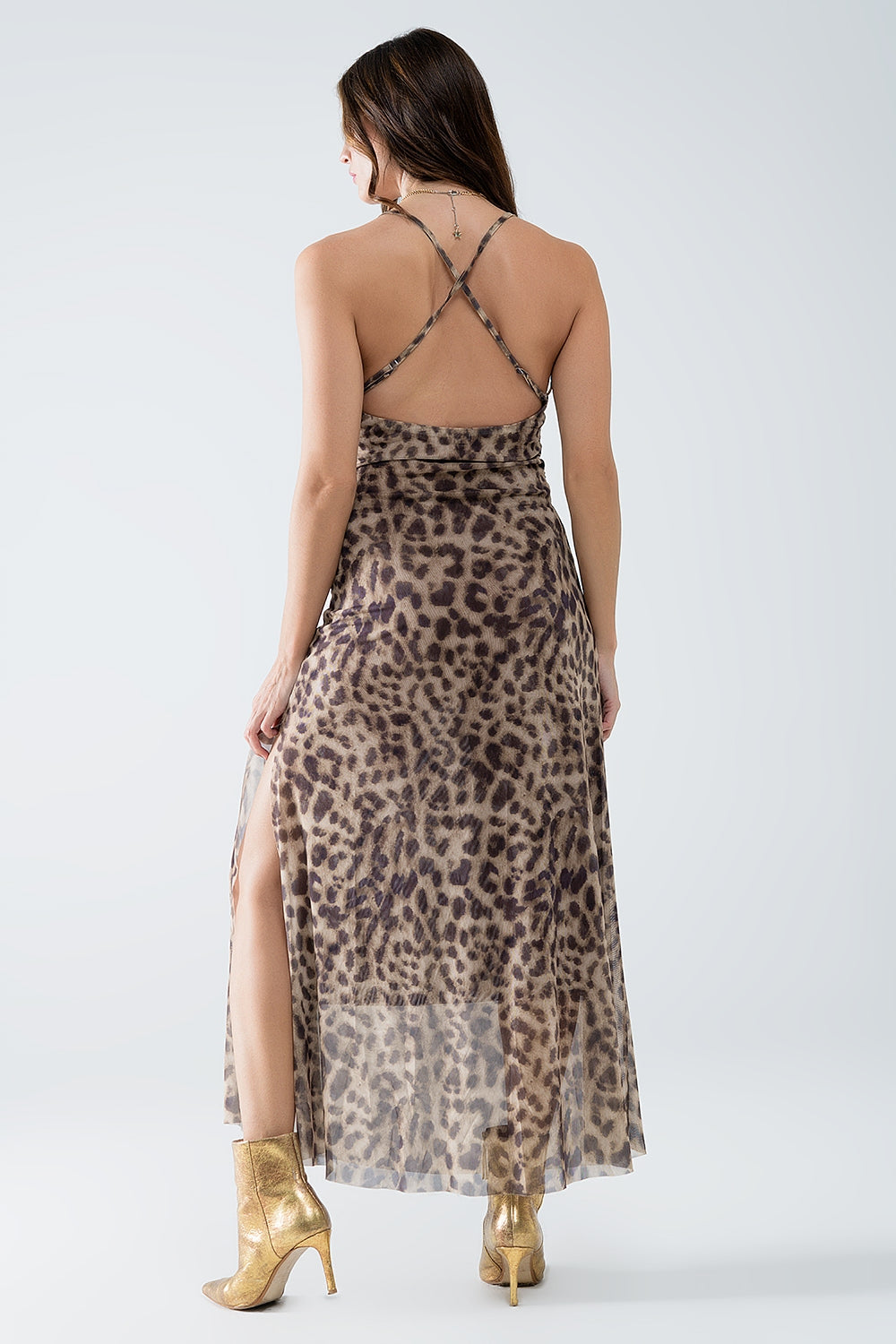 Leopard strap dress in mesh fabric - dress