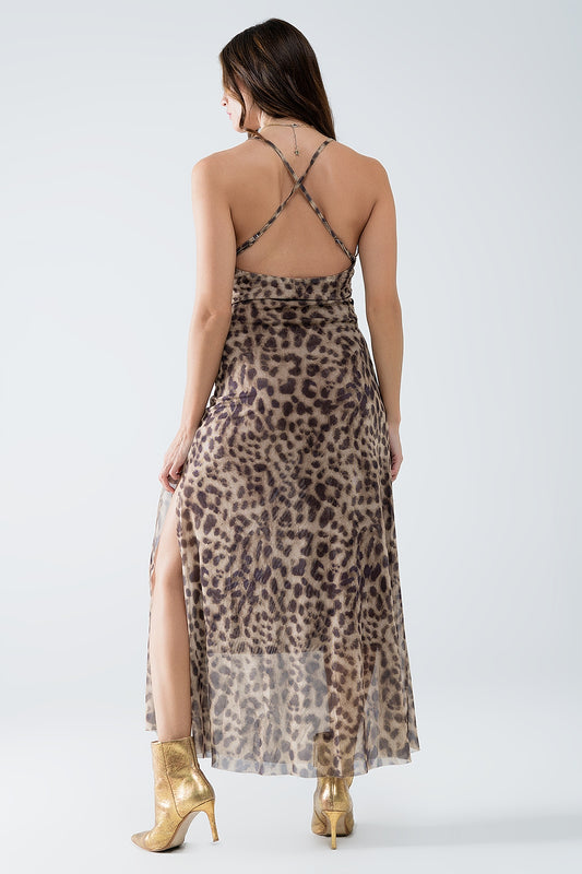 Leopard strap dress in mesh fabric - dress