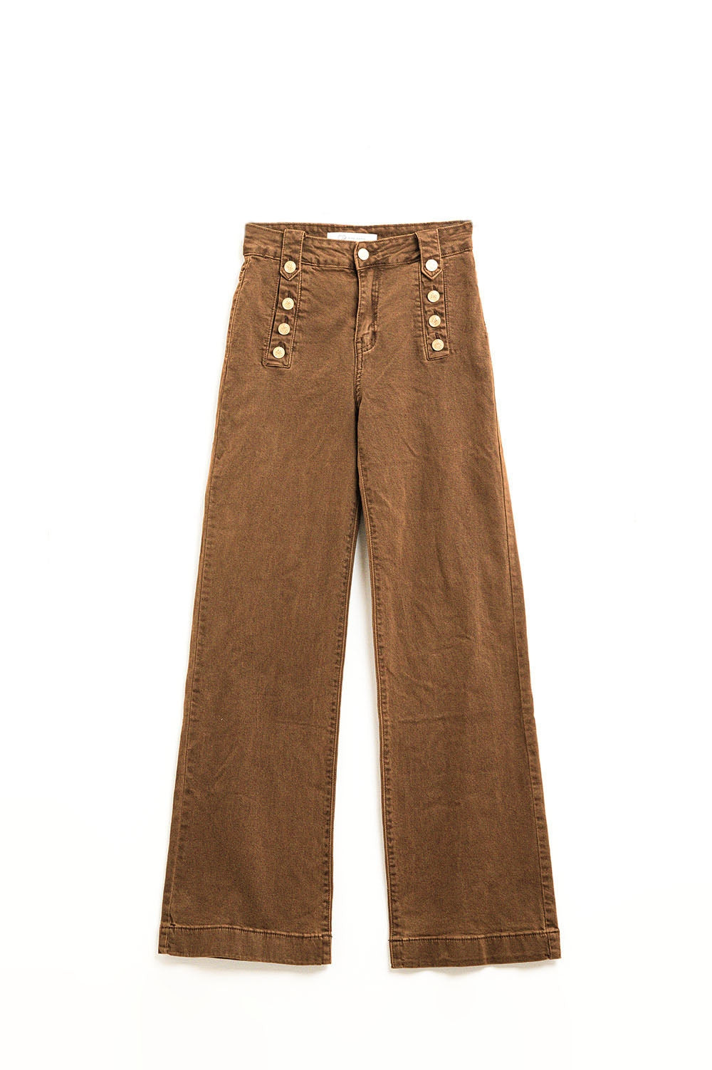 Straight Jeans With Gold Buttons At the Side in camel - trousers