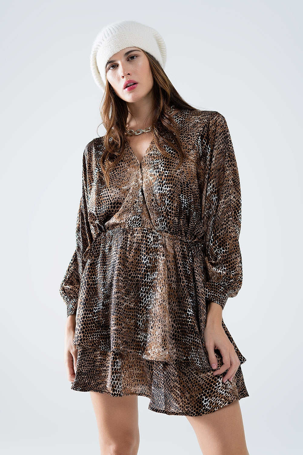 chiffon dress in brown leopard print - dress