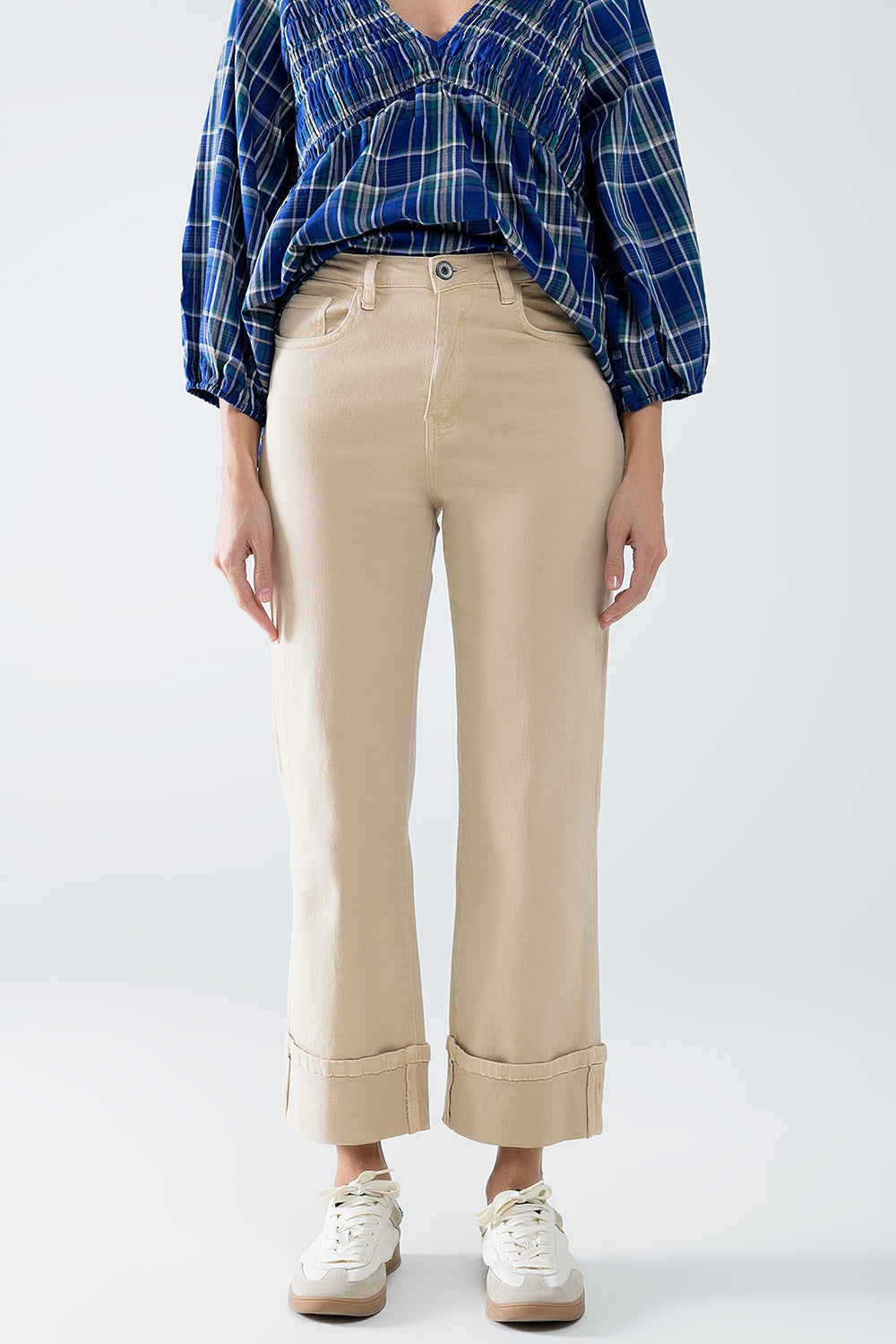Straight leg Pants with cropped hem in dark beige - Coloured Jeans